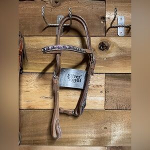 Silver Royal Brown Leather Bridle with Purple Accents